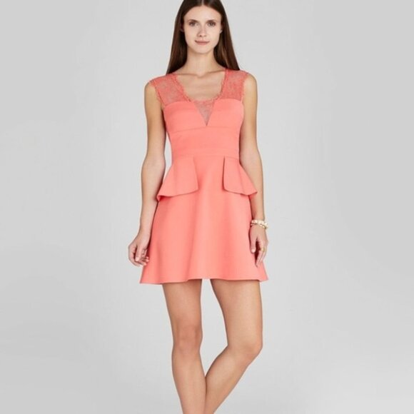 BCBG Leann Lace-Applique V-Neck Gown Dress Orange - Picture 2 of 7